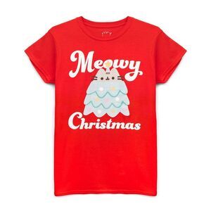 Pusheen Womens/Ladies Meowy Christmas T-Shirt / Red